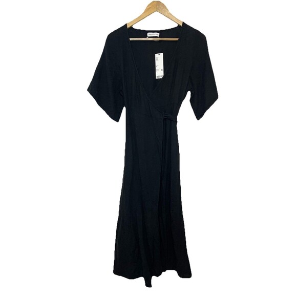 Urban Outfitters Women's XS Black Maxi Wrap Dress Short sleeve NWT - Picture 1 of 6